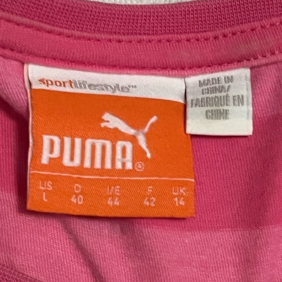 Puma Women’s Ruched T Shirt Pink Striped Short Sleeve Size Medium NWOT - Picture 5 of 7